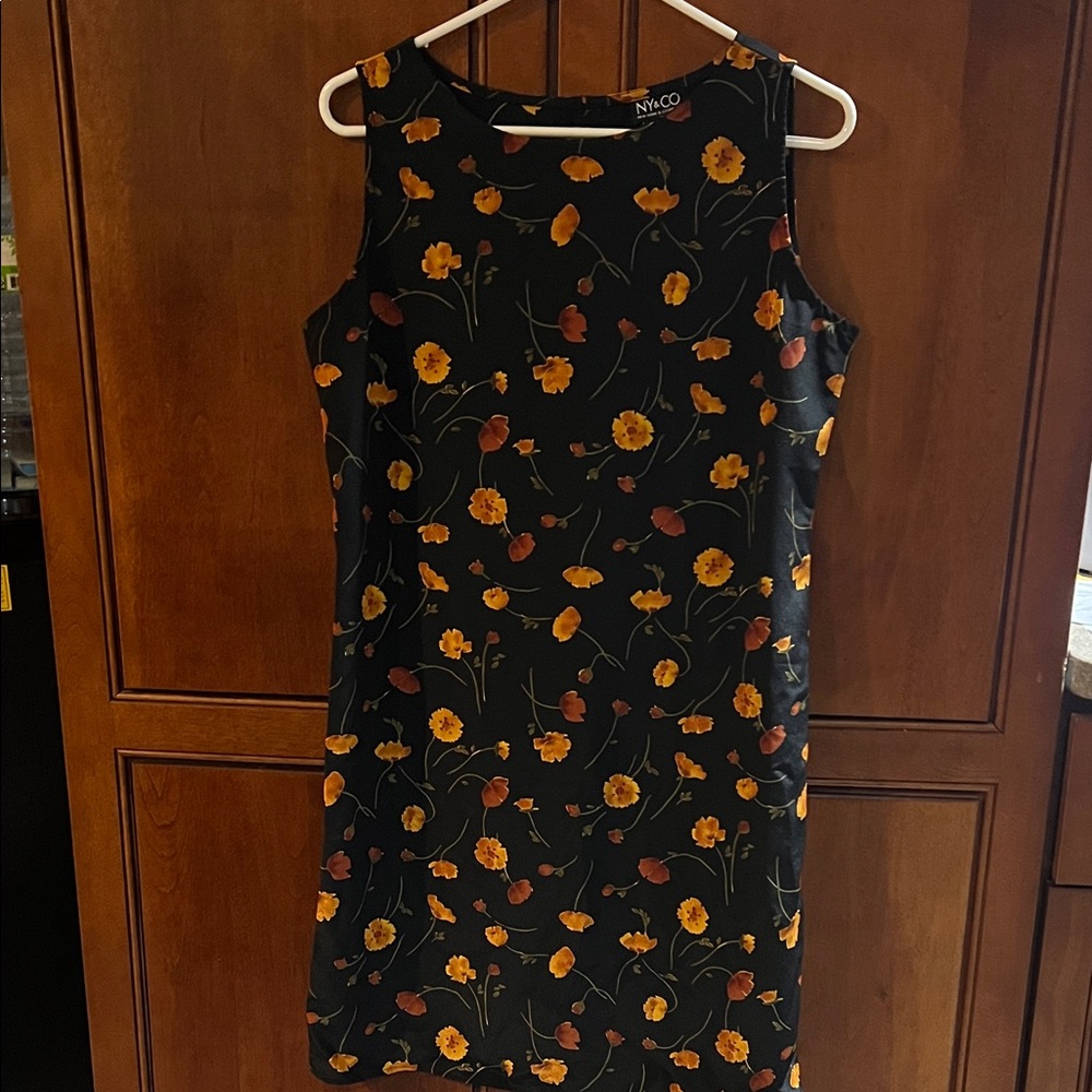 New York & Company Black Floral Midi Sheath Dress